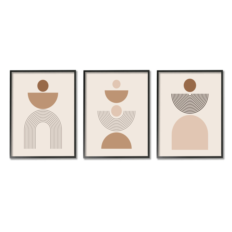 Boho 3 formes contemporaines par LSR Design Studio, H 30 po x l 24 po x P 1,5 po, Giclée encadrée noir minuit