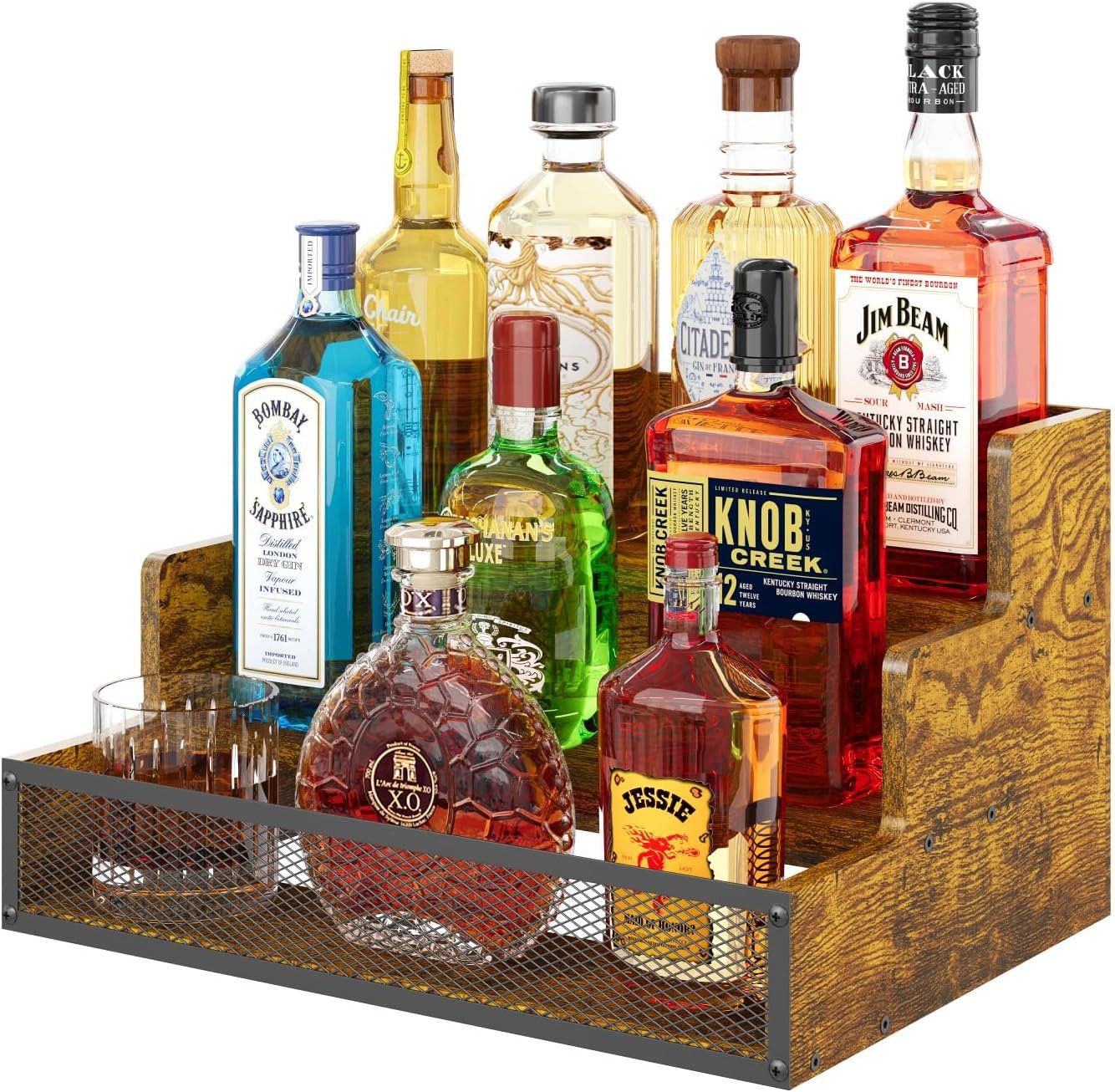 Ophelia & Co. 3 Step Countertop Liquor Bottle Display Shelf, Wood Bar ...