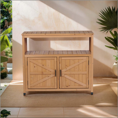 Ensemble de table de bar en bois avec rangement, buffet pour armoire d'extérieur et d'intérieur