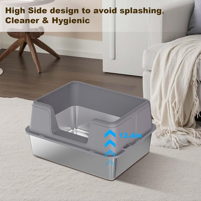 Stainless Steel Litter Box with Scoop, 31.5cm H x 39.9cm W x 59.9cm D, Grey