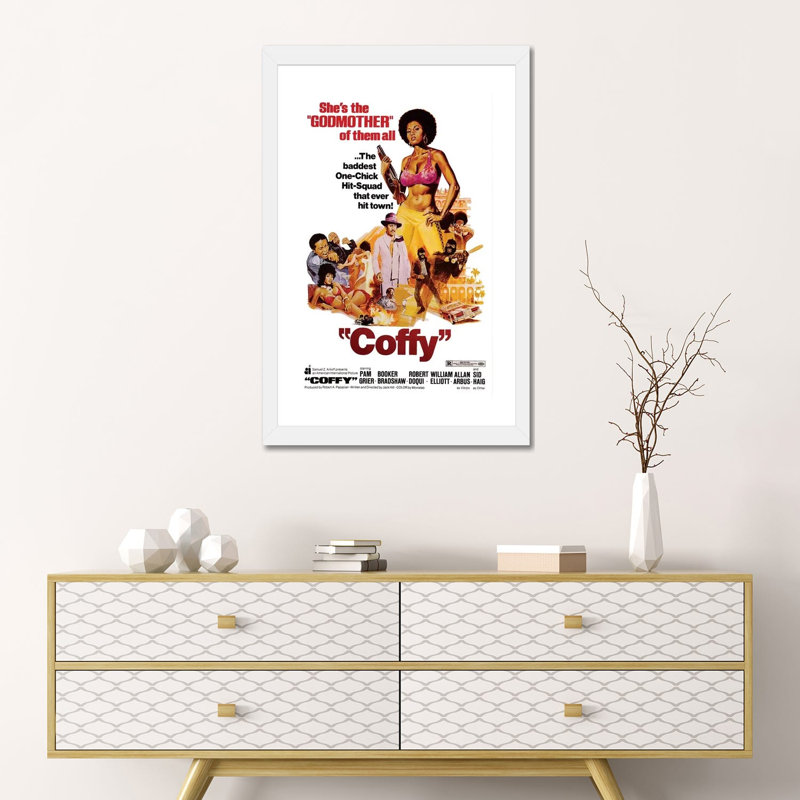 Coffy - publicité, H 24 po x l 16 po x P 1 po, Papier encadré blanc, Blanc