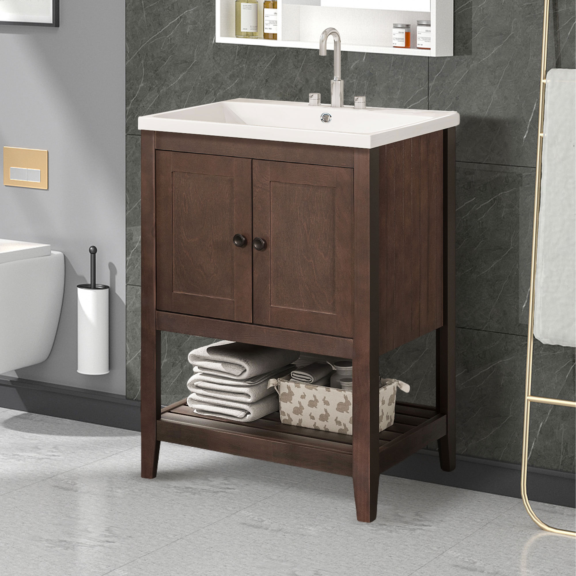 Ebern Designs Mikki 24'' Single Bathroom Vanity with Ceramic Top | Wayfair