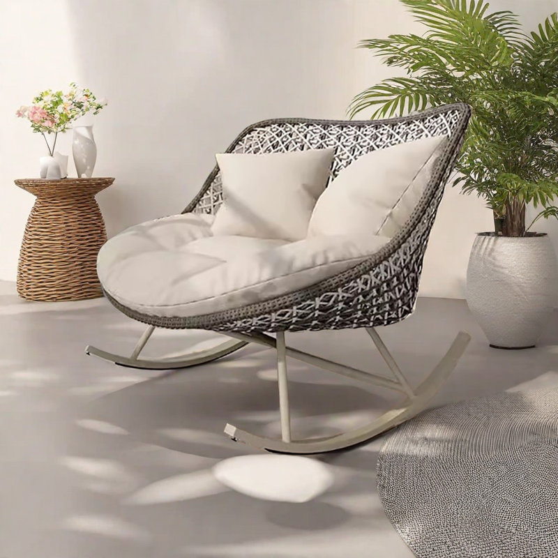Chaise berçante décontractée simple et moderne, Blanc cassé, Gris / Blanc cassé