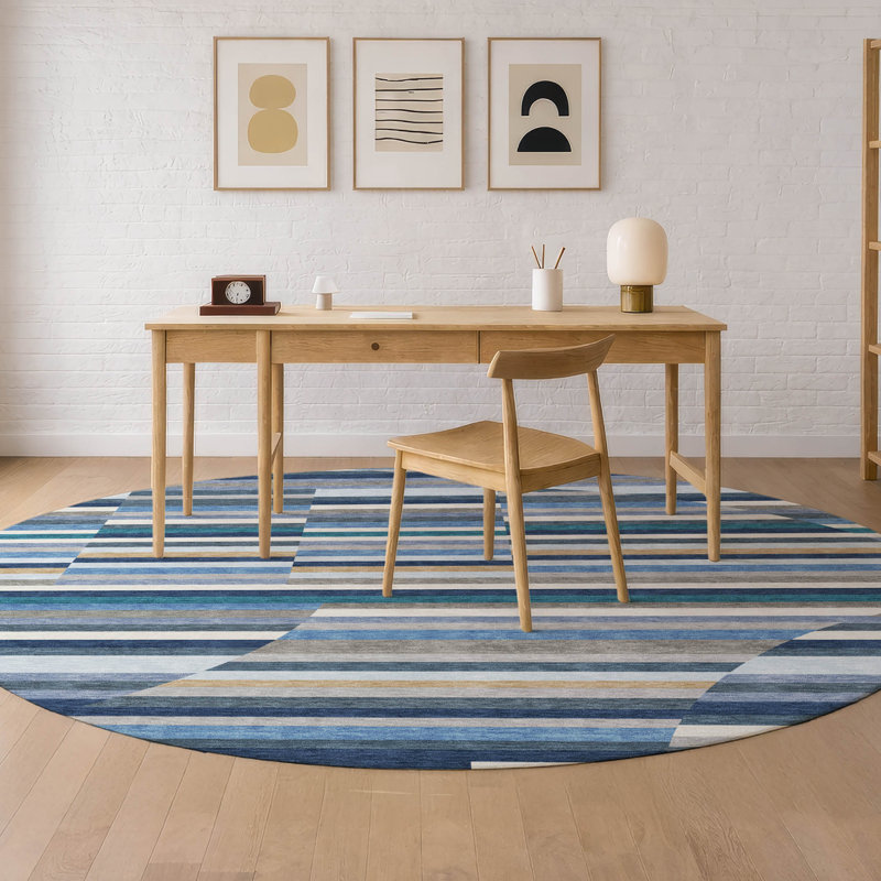 Machine Washable Indoor/Outdoor Chantille ACN2600 Stripes Rug, Navy, 8' Round