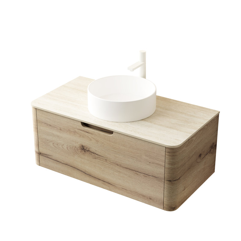 36" Bathroom Vanity With White Round Ceramic Basin, Sintered Stone Top, And Oak Drawer Cabinet - Materials, Smooth Operation, Pre-Assembled Unit Surface, Finish Exquisite Aesthetic, Quality, Simple