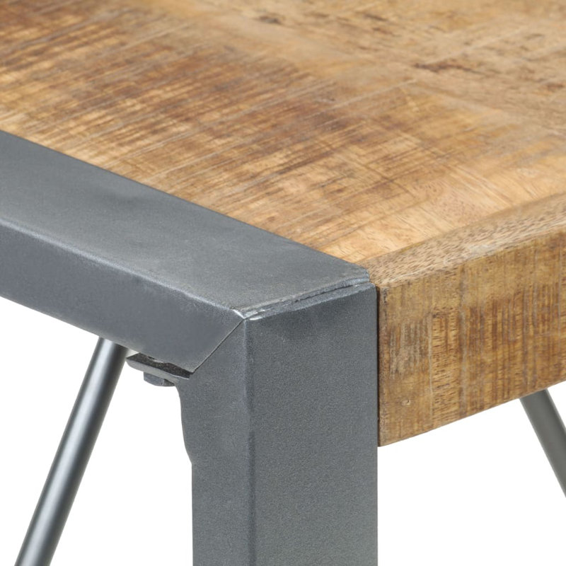 Raylan Solid Wood Top Metal Base Dining Table, Natural, Grey