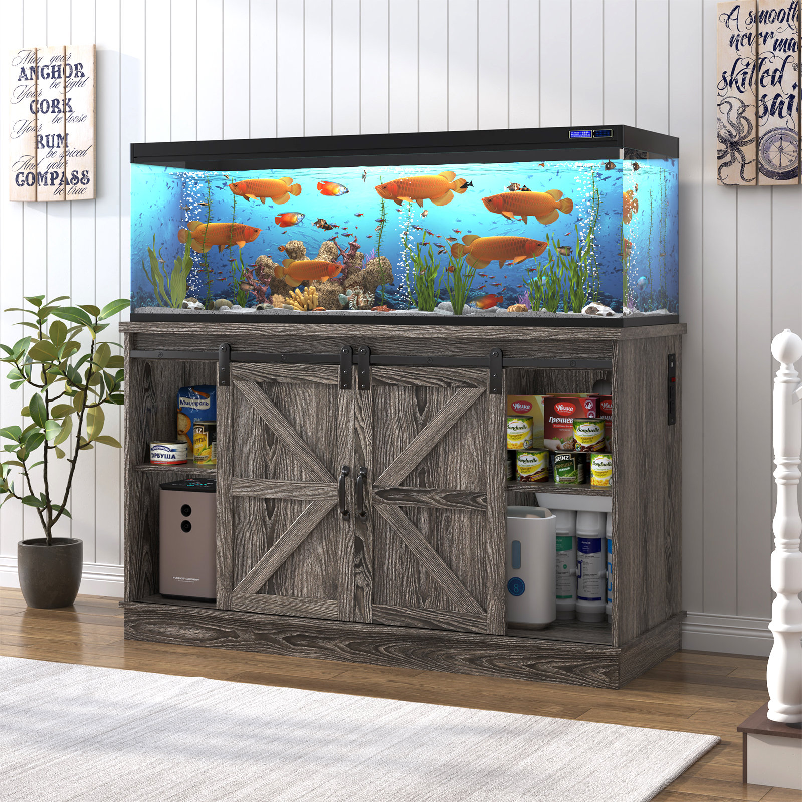 55 Gallon Fish Tank Stand Cabinet Saudism 55-75 Gallon Aquarium Stand With  Charging Station Farmhouse Fish Tank Stand Reptile Tank Stand Terrarium  Stand With Drawer And Cabinet Storage Sturdy Heavy Duty 53, image size:1600x1600