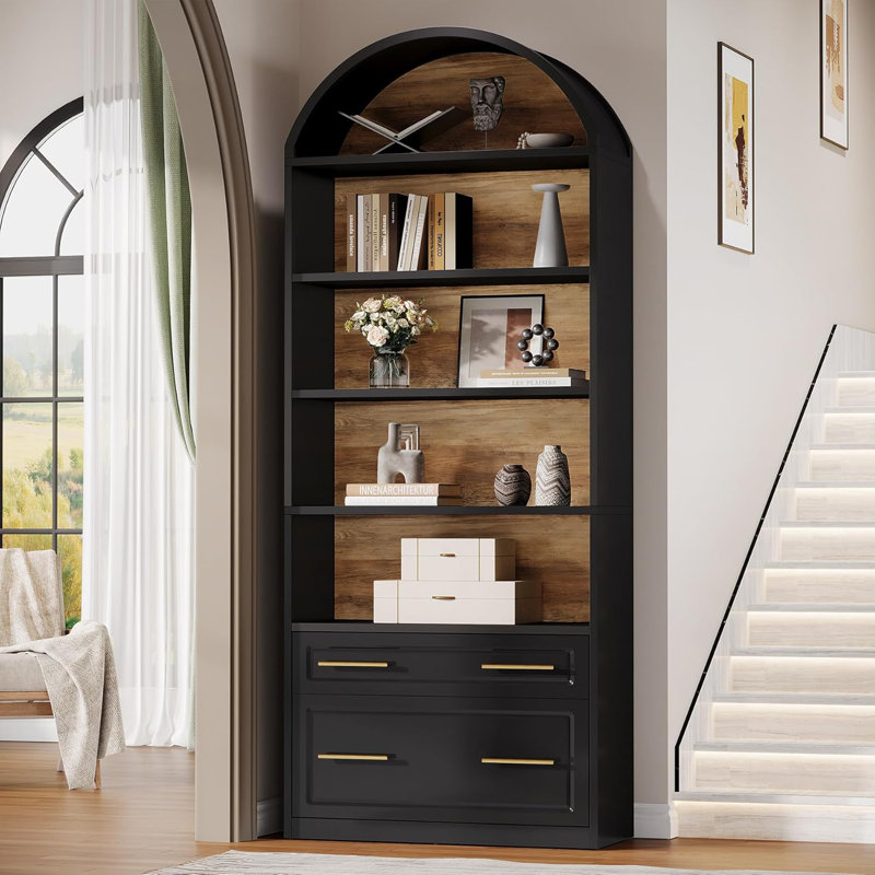 78.77'' Tall Bookcase With Drawers, Black