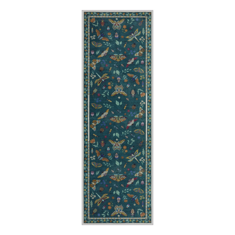 Insect Print Washable Rugs for Living Room Ultra-Thin Non-Slip Modern Bedroom Large Carpet, Runner 2' x 6'