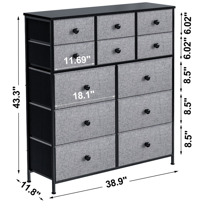 Commode 12 tiroirs, Gris clair