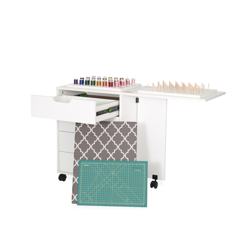 White Rolling Four-Drawer Storage Cabinet for Sewing and Crafts