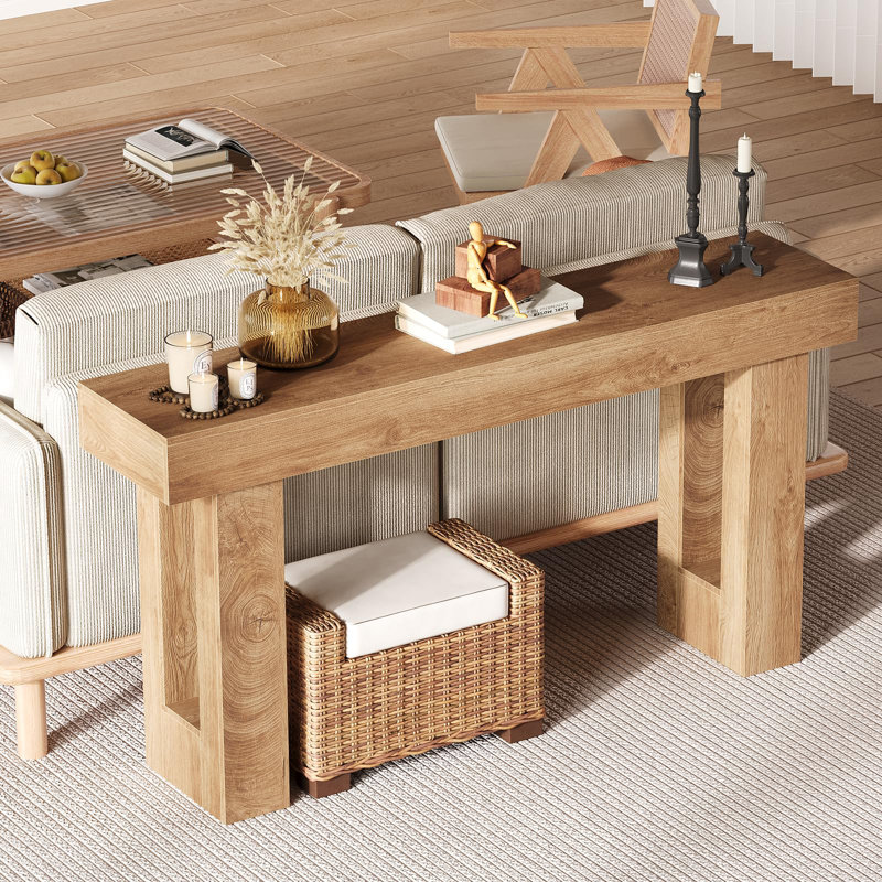 Farmhouse Console 63 po - Longue table d'entrée en bois, canapé rectangulaire derrière