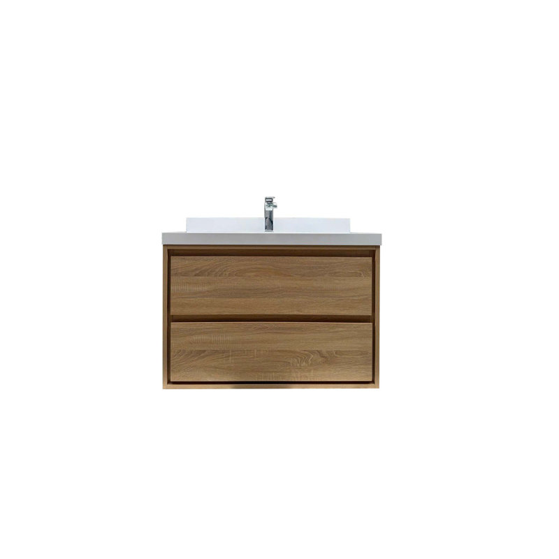 Armoire de meuble-lavabo mural avec lavabo, Bois naturel, 36"
