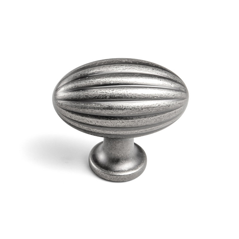 Oval-Shaped With Striped Knob, Antique Silver