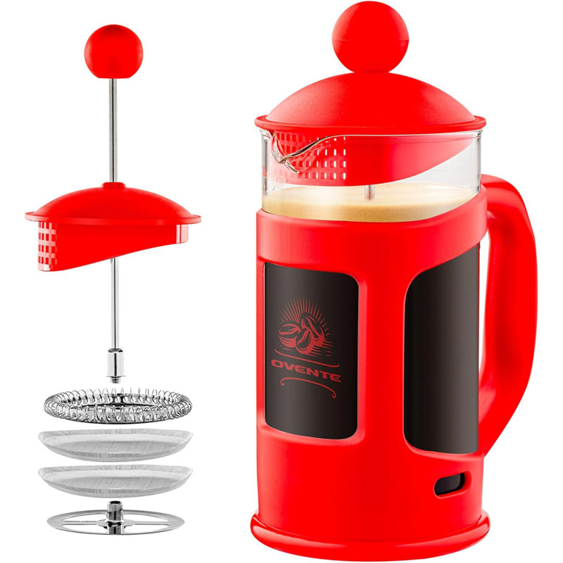 OVENTE French Press Coffee Maker 12 Ounce with Heat Resistant Borosilicate Glass & Stainless Steel 4-Level Filtration System, Portable Cold Brew Coffee Maker for Travel, Camping or Gift, Black FPT12B