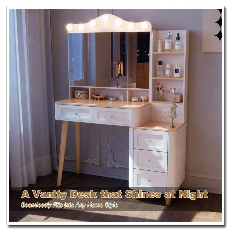 Vanity Desk with Mirror and Lights