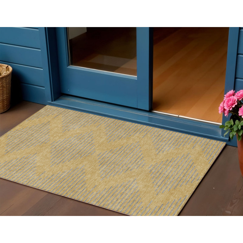 Tapis intérieur lavable à motif géométrique doré 3 pi x 5 pi