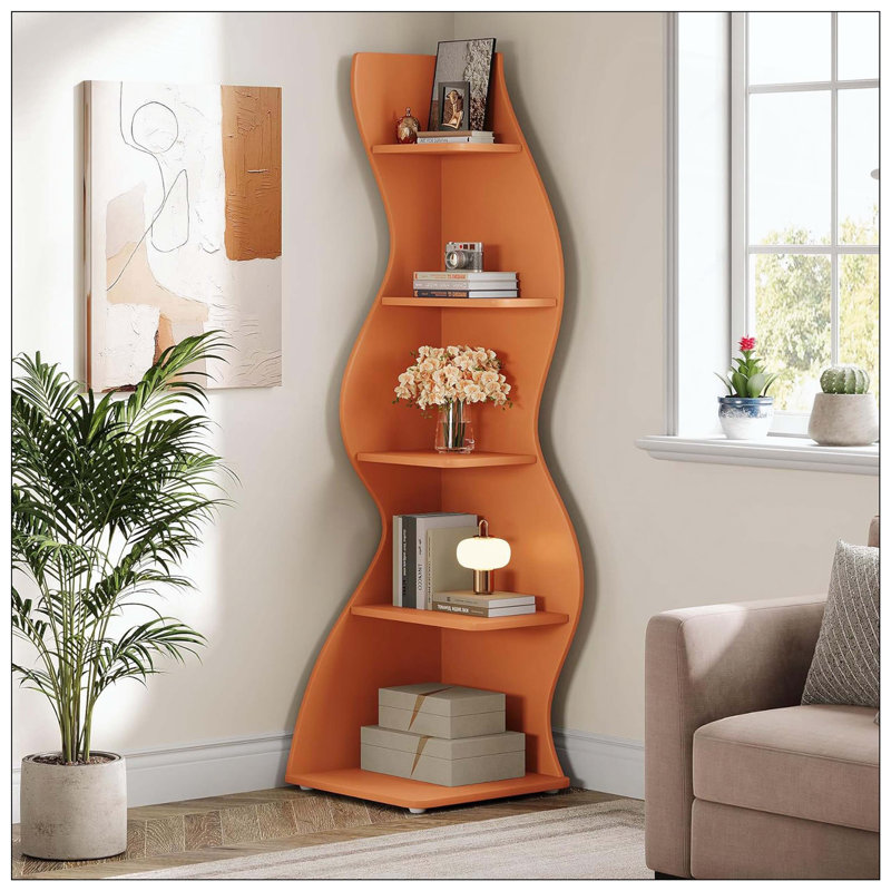 5-Tier Orange Corner Wavy Plant Stand, Orange, 1