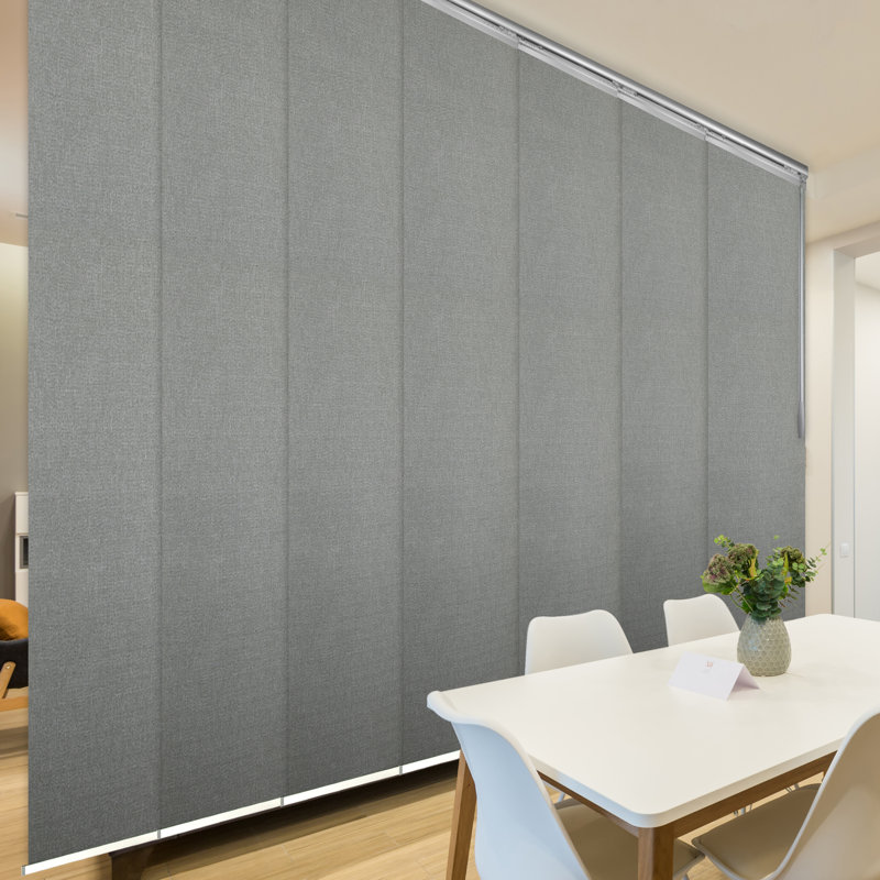 Frey 7-Panel Single Rail Panel Track Extendable 110"-153"W x 94"H, Panel width 23.5", Satin Nickel