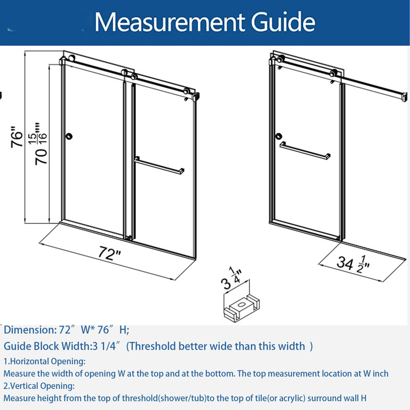72" Frameless Double Sliding Shower Door with Clear Glass and Nickel Finish