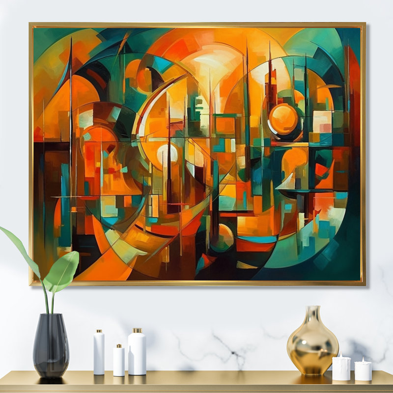 Hadriana abstrait la forme cubiste II, H 12 po x l 20 po x P 1 po, Cadre flottant doré