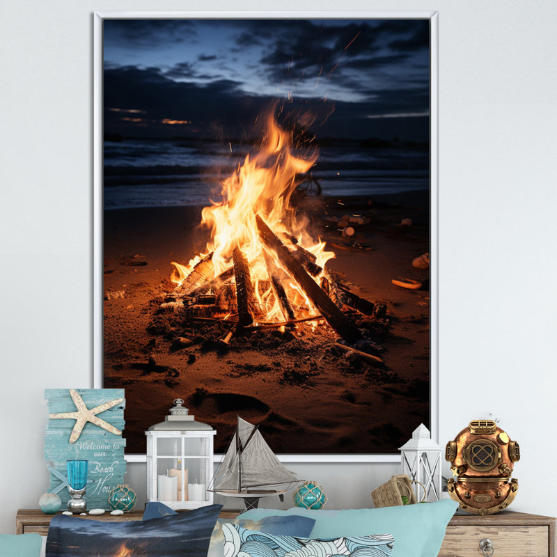 Beach Beach Bonfire Bliss - Imprimé, H 32 po x l 16 po x P 1 po, Cadre flottant blanc
