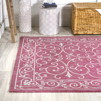 Halpert Vintage Filigree Textured Weave Fuchsia/Light Gray Indoor/Outdoor Rug