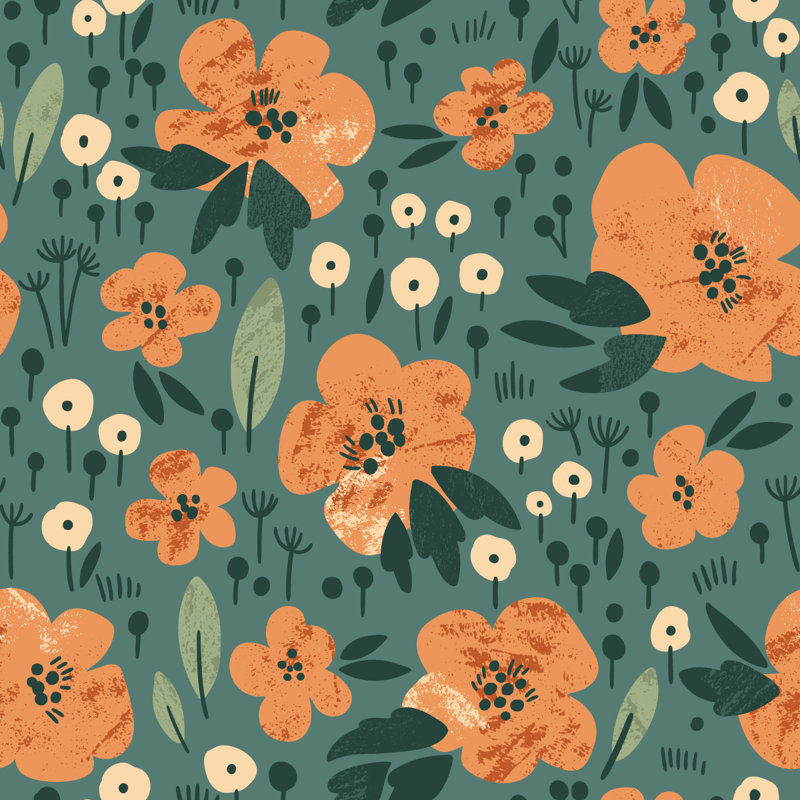 Orange Flowers Wallpaper Floral Tile