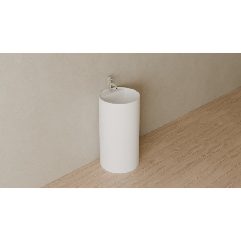 Badeloft Circular Stone Resin Freestanding Pedestal Bathroom Sink SB-03-A-M in Matte White, Matte White