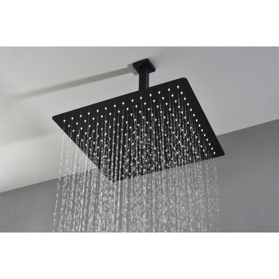Douche de salle de bain noir mat 16 po de luxe - Simulation de pluie naturelle, buse autonettoyante, compatible avec les connexions American Standard