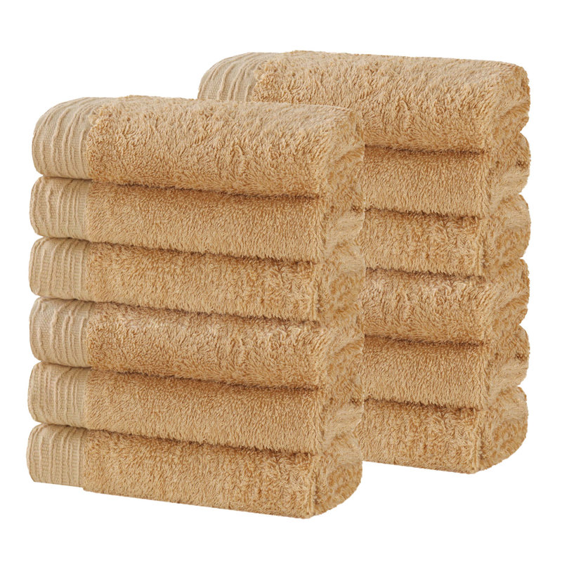 Ensemble de serviettes en rayonne de bambou et en coton mélangé hypoallergénique, Doré, Gant de toilette - paquet de 12