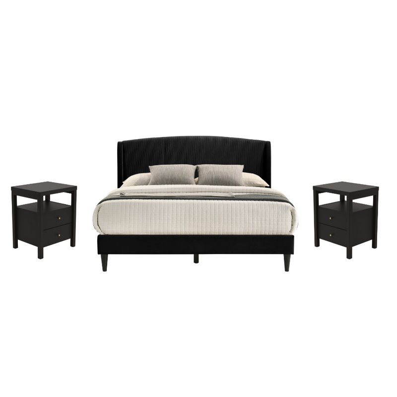 Kylo Modern 3 Pieces Bedroom Set, 3 Pcs: Bed, 2 Nightstands, Queen