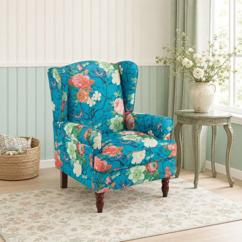 Upholstered Accent Chair, Green Floral