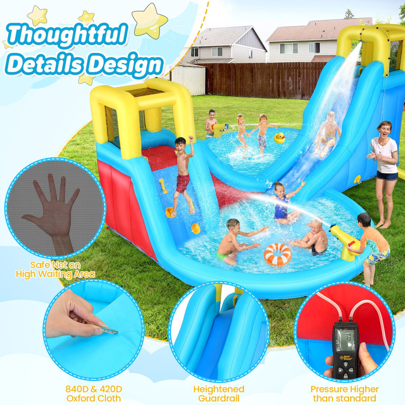 15.42' x 14.57' Inflatable Slide with Water Slide and Air Blower