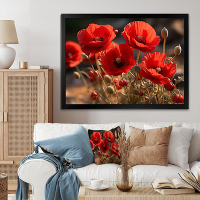 Poppy Floral Canvas Wall Art, Red Flower Field Print - Red Poppies Field I