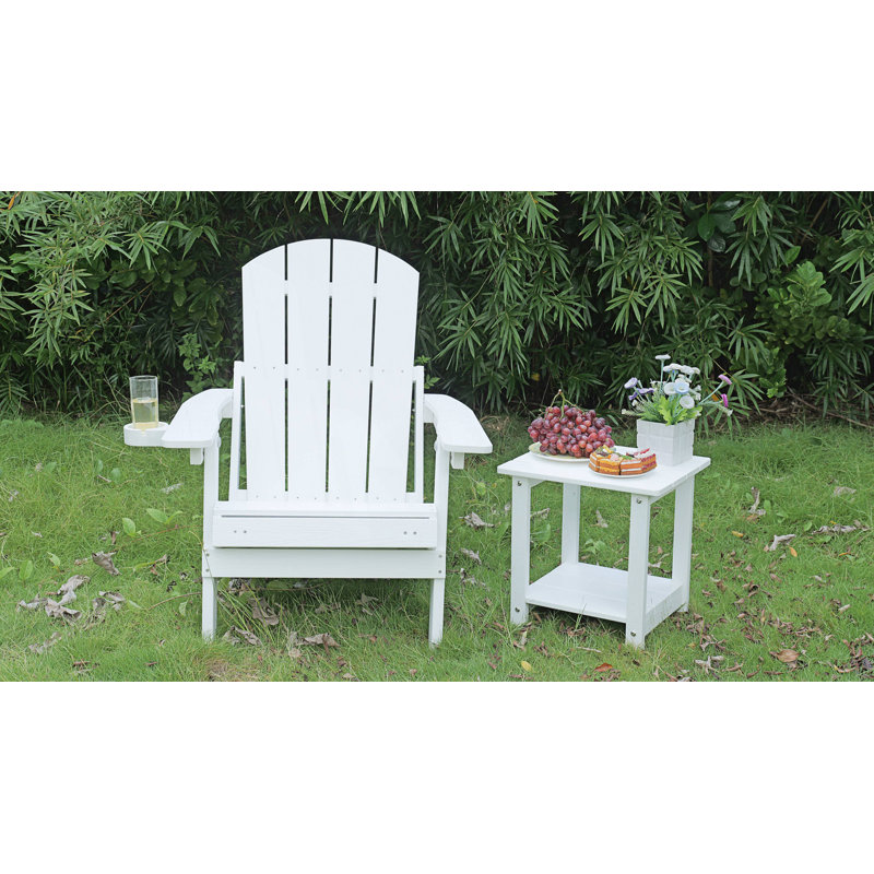Chaises longues d'extérieur 2 pièces, chaise Adirondack avec porte-gobelet intégré, Blanc