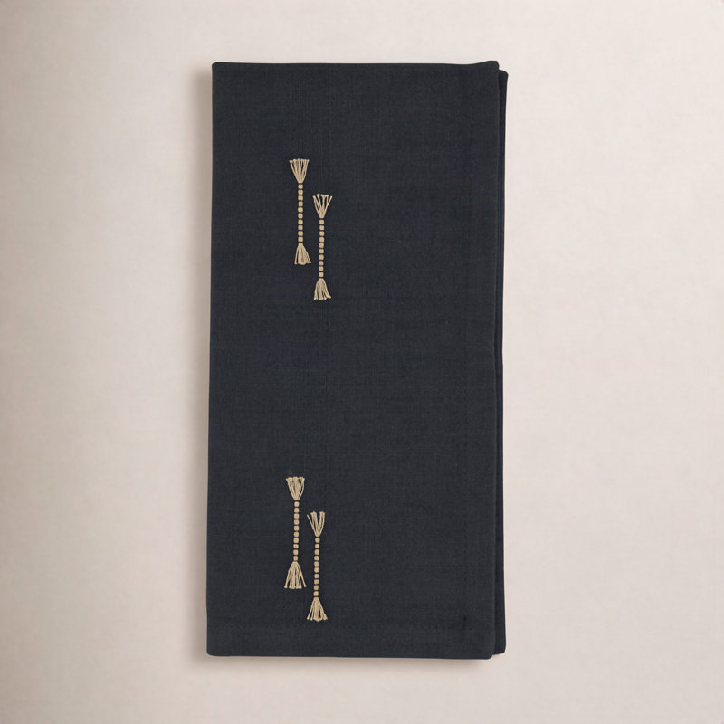 Teranishi Collection 100% Cotton No Pattern Square Napkin, Black