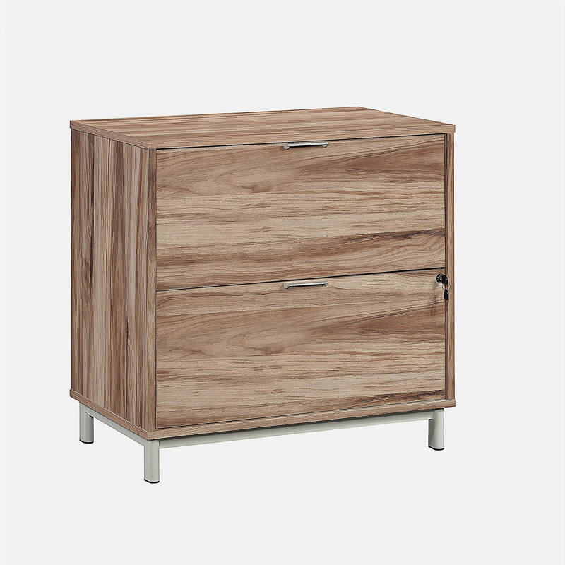 Lateral File with Two Drawers, Acacia finish