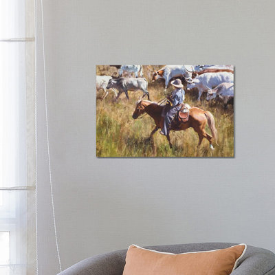 Casual Roundup by David Edward Kucera - Wrapped Canvas Painting