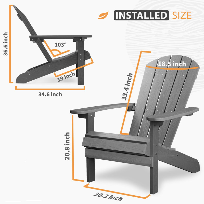 Ensemble de 2 chaises Adirondack en plastique pour la pelouse, le porche et le jardin, Noir