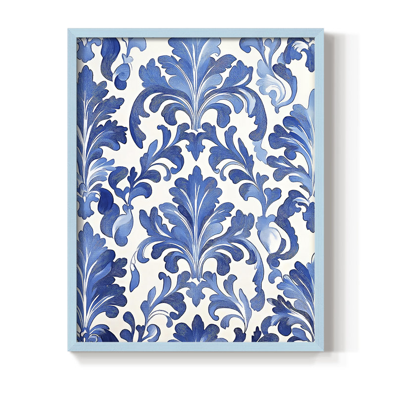 WM MORRIS Series DLIII Framed Print - Solid Wood, H 30 po x l 24 po, Bleu