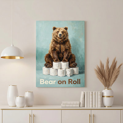 Bear On Roll Canvas Wrapped Wall Art Oil Painting Print Set Of 1