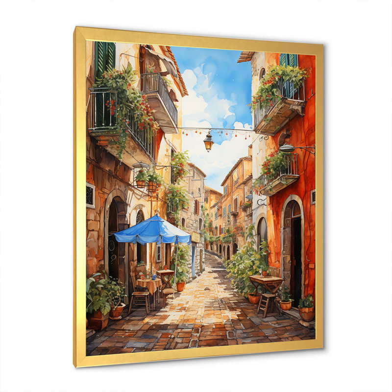 «Italian Village Essence 1», art mural Italie, H 20 po x l 12 po x P 1 po, Encadrement doré