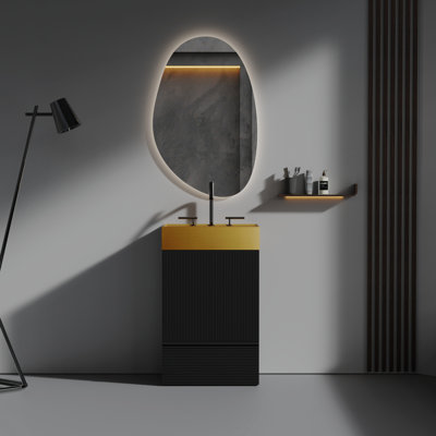 Meuble-lavabo rayé 20 po avec lavabo intégré en acier inoxydable 304, armoire de salle de bain autoportante, KD, meuble-lavabo