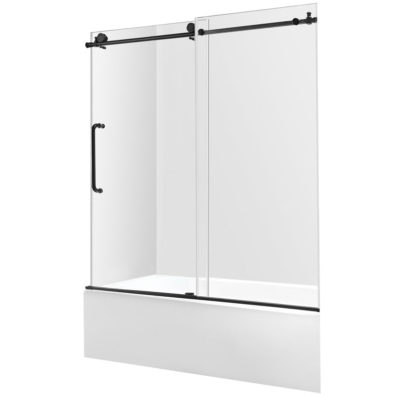 Raymore - W x 62'' H Single Added Door Frameless Tub Door with TSUNAMI GUARD, Matte Black