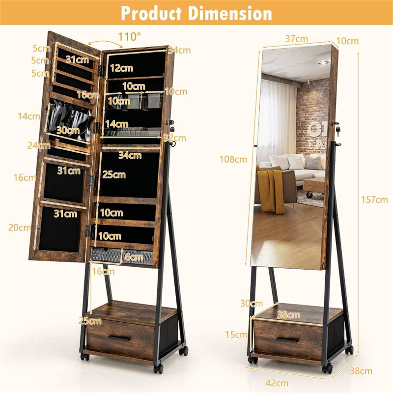 Freestanding Jewelry Armoire, Brown