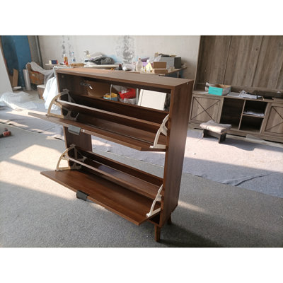 Armoire à chaussures indépendante médiévale moderne, armoire à chaussures en noyer de 31,5 pouces, armoire à chaussures avec 2 tiroirs rabattables, convient aux couloirs et aux entrées, rangement pour chaussures