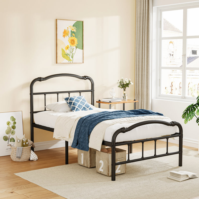 Oley Double Wave Headboard and Footboard Heavy Duty Anti-sway 18in High Steel Tube Iron Bed with Storage, Extra-long Twin