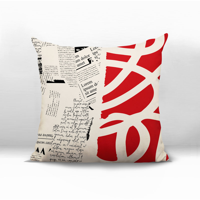 Oreiller carré réversible intérieur / extérieur Vaya, H 19 po x l 19 po, Rouge / noir / blanc cassé abstrait