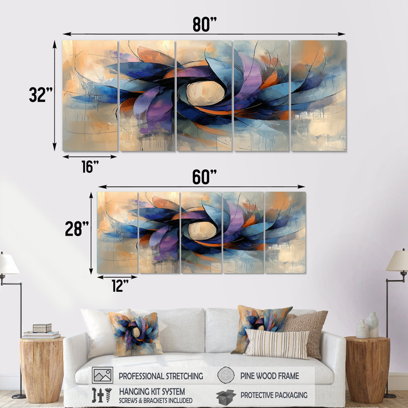 Warmley - Art mural couronne - Art mural traditionnel, toile 5 pièces, H 32 po x l 80 po